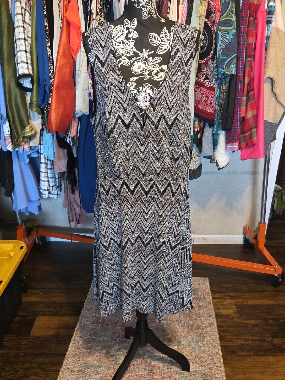 bailey blue Black & Silver Shimmer Dress Label with Blue Logo